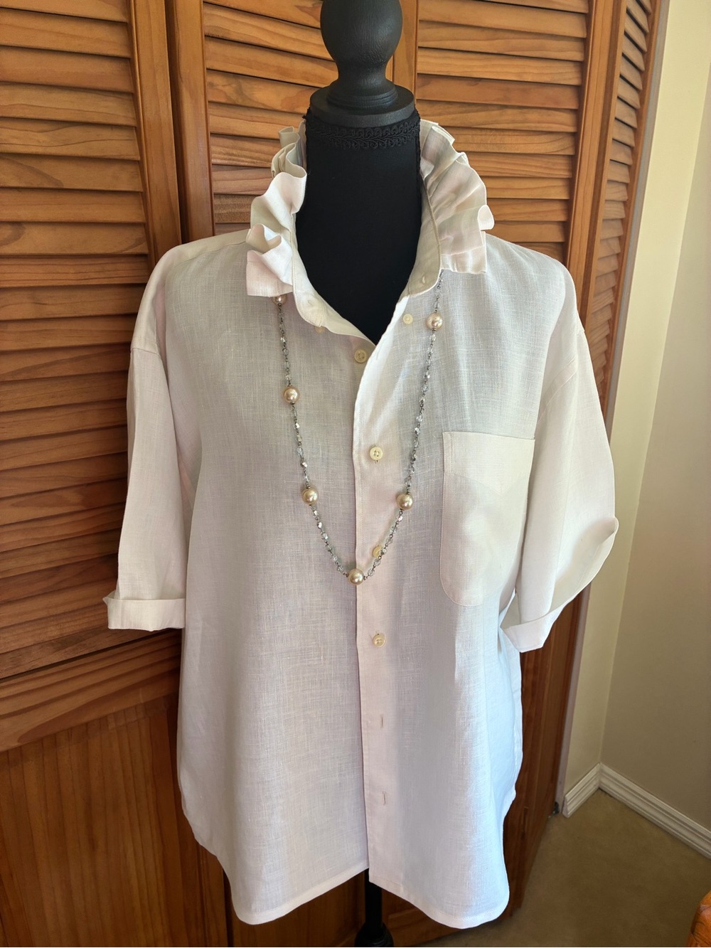 Jos. A. Bank Cream Ruffle Collar Button-Front Blouse - Picture 3 of 6